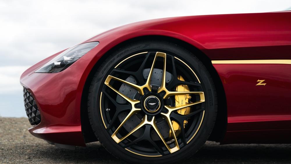 Aston Martin DBS GT Zagato Red Body Gold Wheel Closeup wallpaper