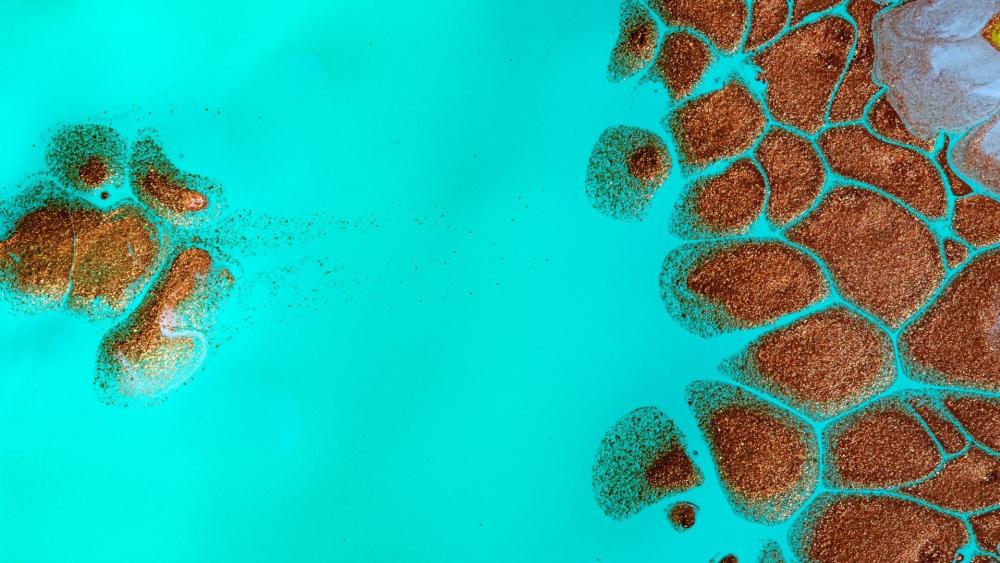 Turquoise Drift with Copper Cells in Fluid Abstract wallpaper