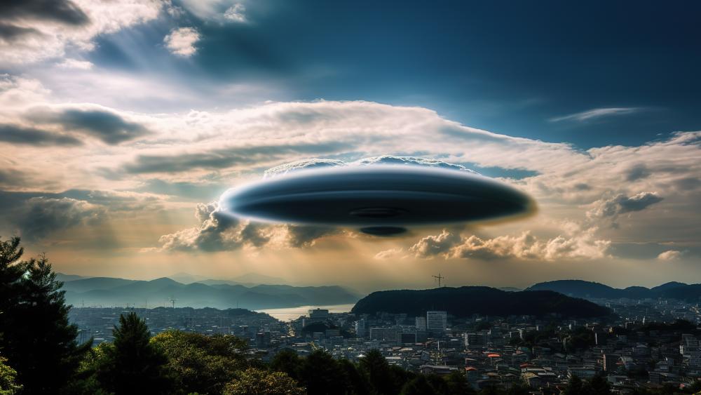 Celestial Storm Disc Above the Sleeping Valley City wallpaper