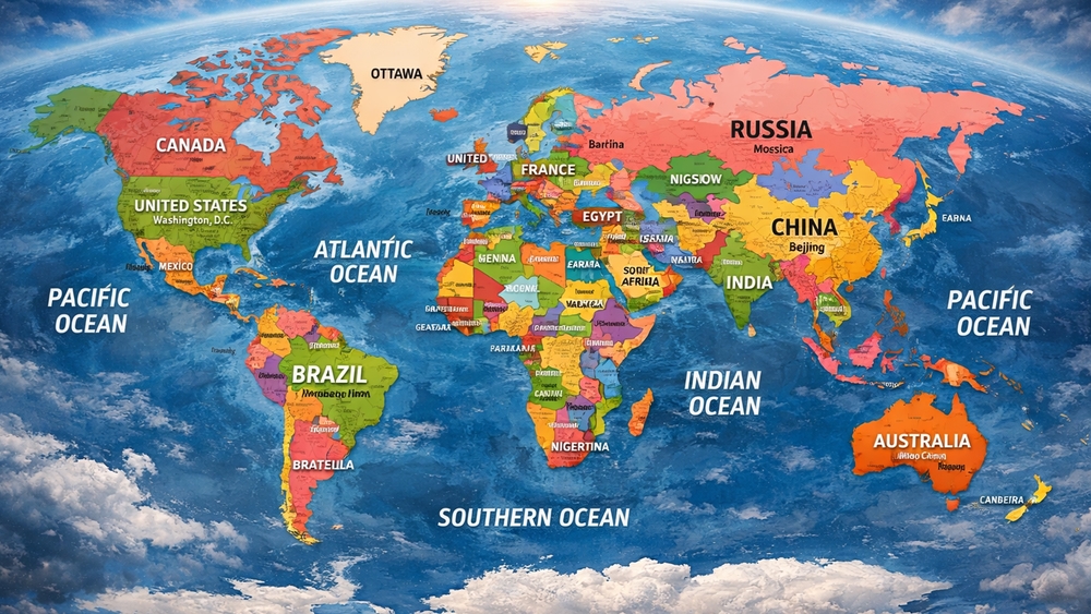 Vibrant Political World Map Wallpaper for Modern Tech Spaces wallpaper