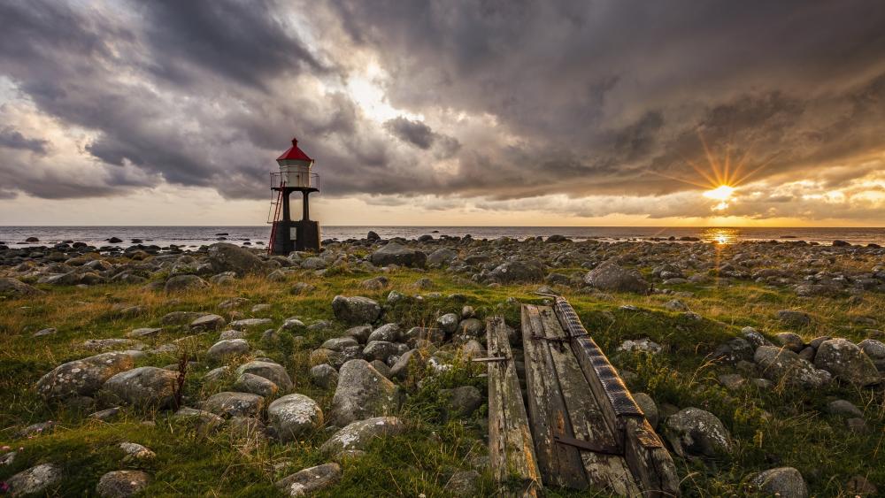 Stormlight Over Håtangen Lighthouse on Norway’s Rugged Jæren Coast wallpaper