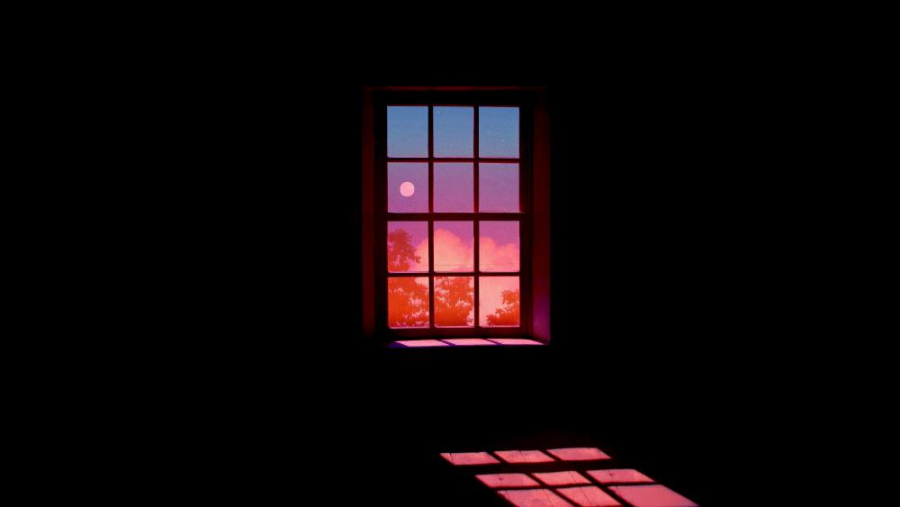 Silent Anime Window Glow in Deep Midnight Darkness wallpaper
