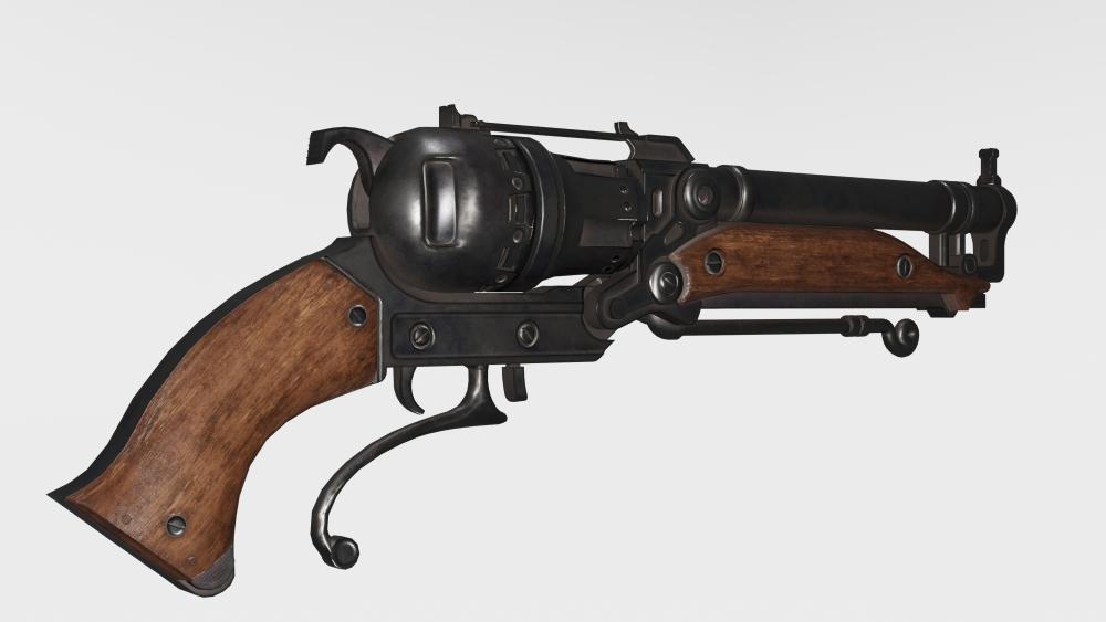 Vintage Military Handgun and Rifle Hybrid on Clean White 4K Background wallpaper