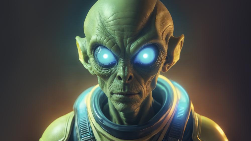 Glowing Eyed Alien Envoy in Neon Space Suit 4K Fantasy Art wallpaper