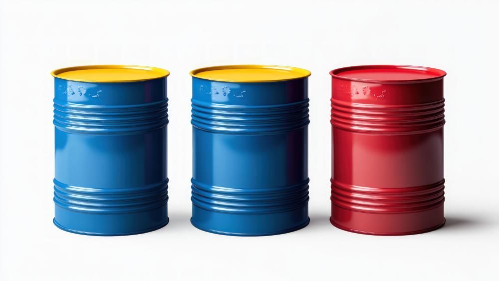 Minimalist Metal Barrels in Bold Primary Colors on White wallpaper