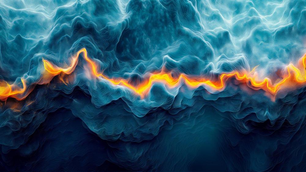 Electric Ember Wave Through Deep Blue Abstract Clouds wallpaper