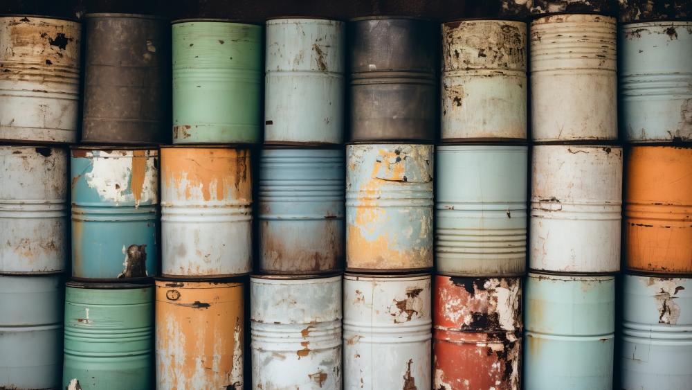Weathered Tin Barrels in Soft Pastel Industrial Mosaic wallpaper