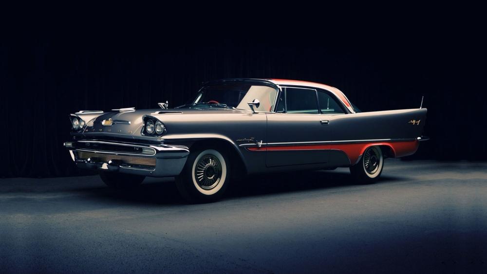 Midnight Studio Classic Car with Chrome Fins and Two Tone Style wallpaper