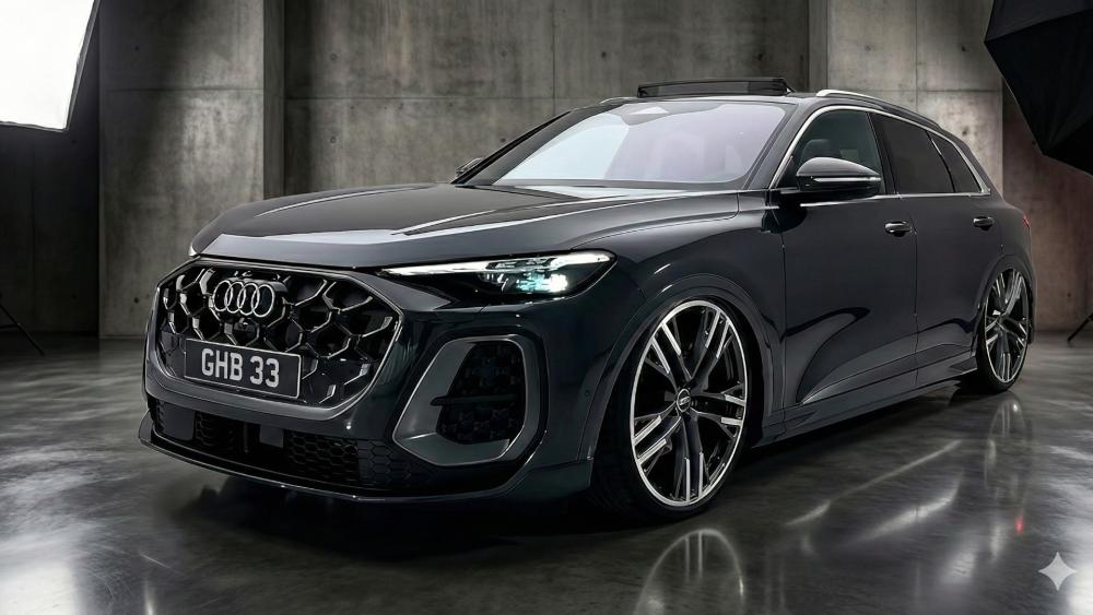 Sleek Audi Q5 Crossover Presence in Minimalist Concrete Studio wallpaper