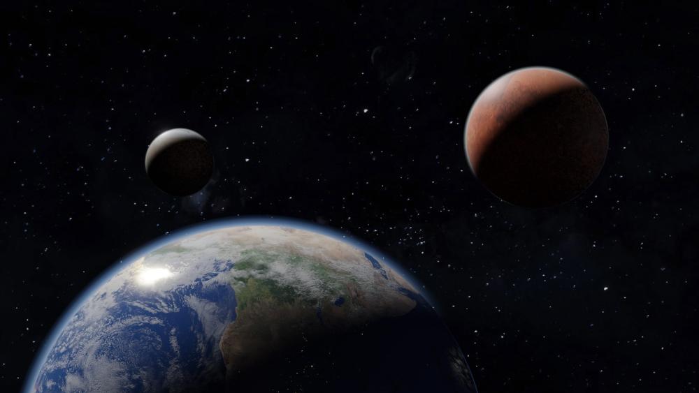 Earth and Mars Adrift in a Quiet Starfield wallpaper