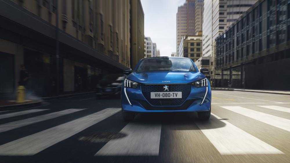 Peugeot 208 Blue City Rush Through Downtown Streets wallpaper