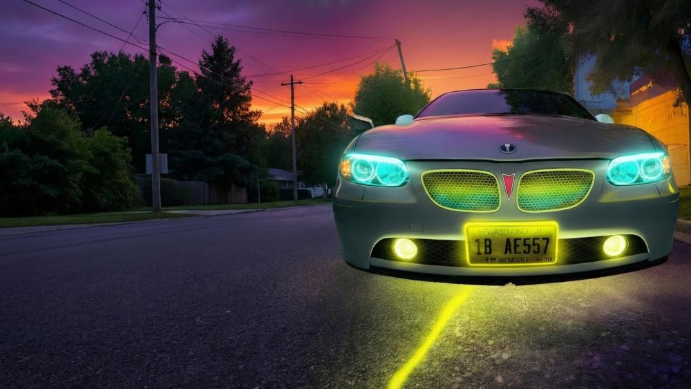 Neon Dusk Pontiac GTO Muscle Car Street Glow Wallpaper wallpaper