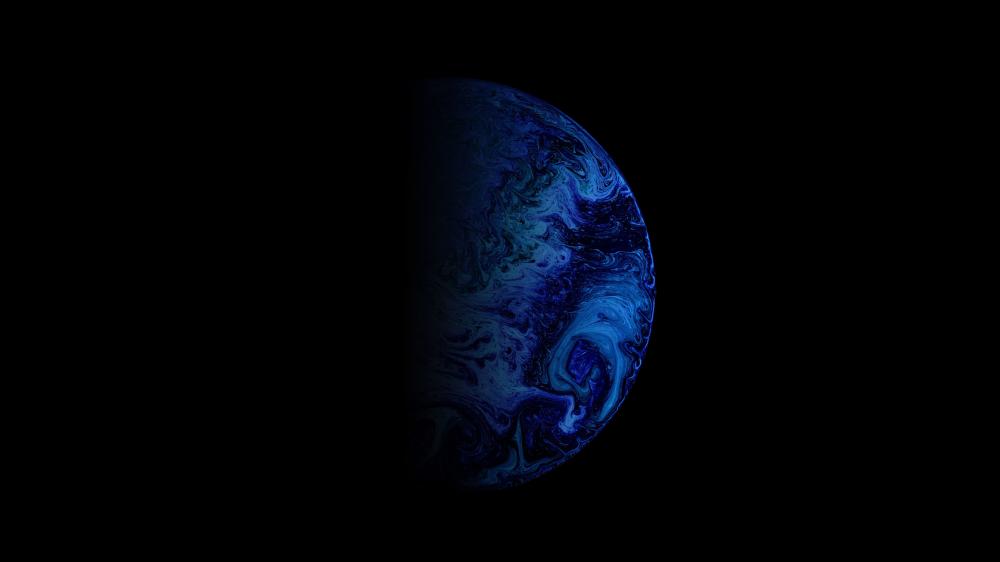 Dark Blue Planet Drifting Through Silent Space wallpaper