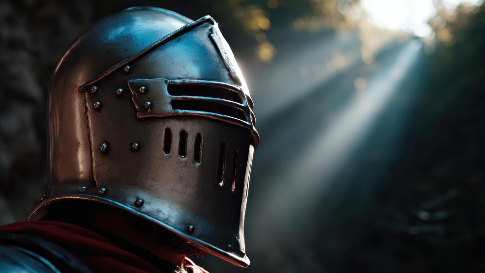 Steel Helm of the Silent Knight in Shadowed Light wallpaper