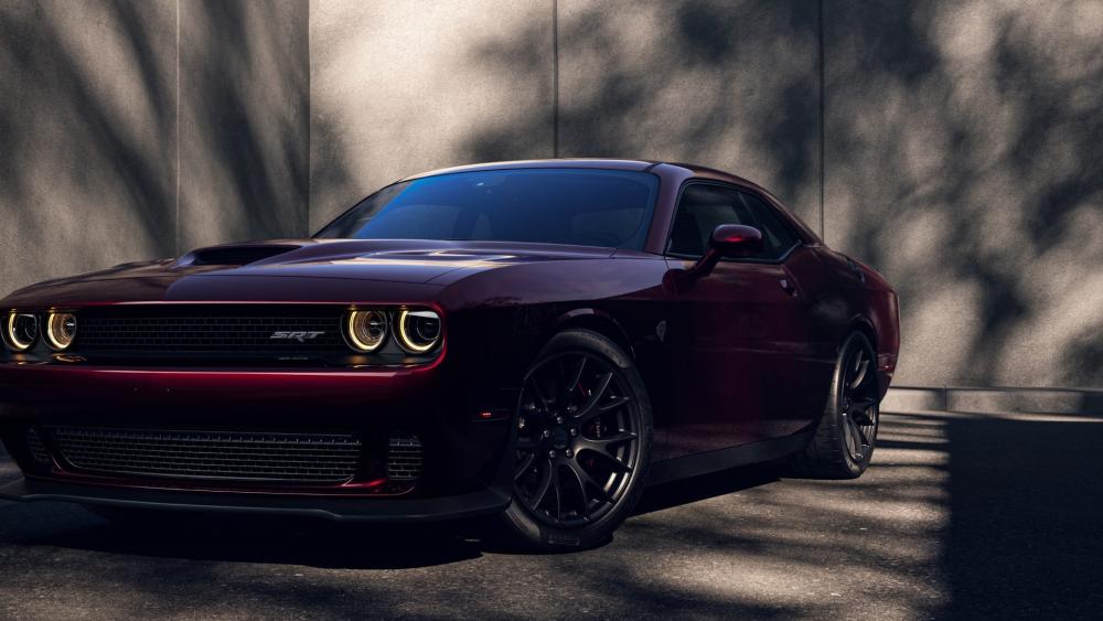 Midnight Dodge Challenger SRT Muscle Car in Urban Shadow Light wallpaper