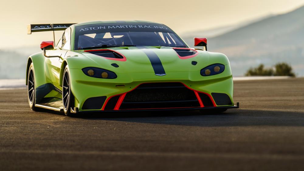 Lime Green Aston Martin Racing Supercar on Track in 4K wallpaper