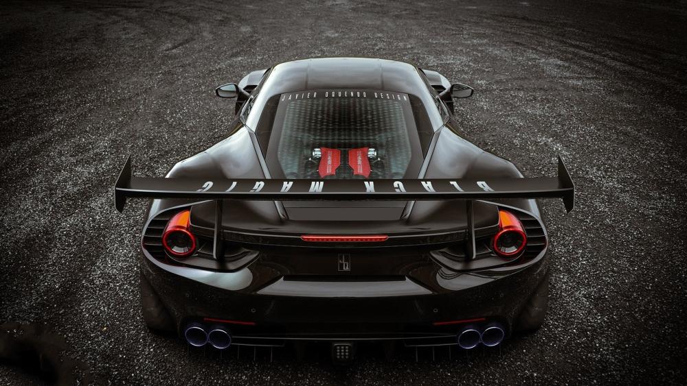 Ferrari 488 GTB Rear View With Wide Wing wallpaper