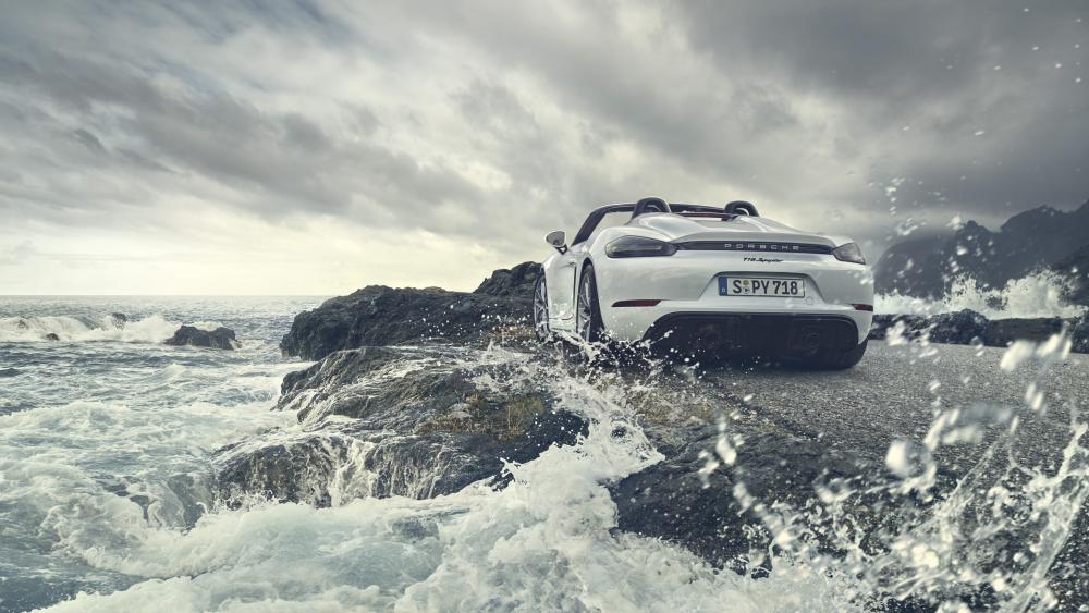 Porsche 718 Spyder Coastal Storm Monochrome 4K Wallpaper wallpaper