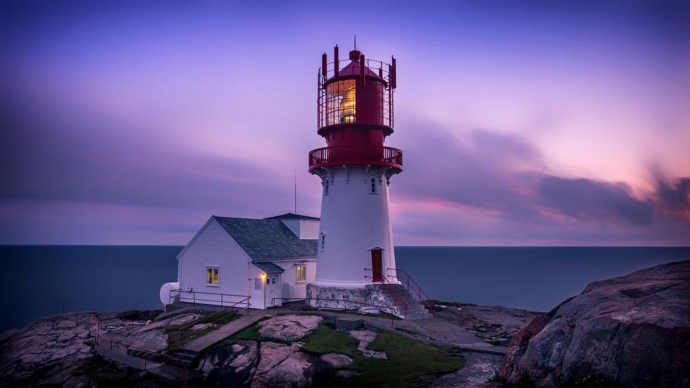 Twilight Beacon at Lindesnes Lighthouse on Norway’s Rugged Coast wallpaper
