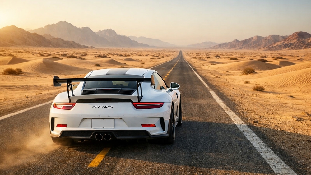 Porsche 911 GT3 RS Racing Into Desert Horizons wallpaper