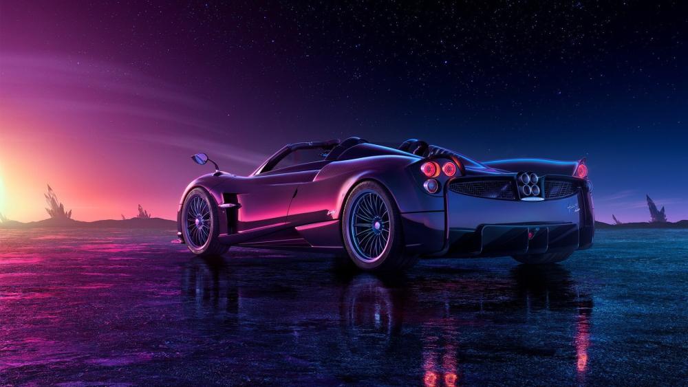 Pagani Huayra Roadster in Neon Purple Stardust Dreamscape wallpaper