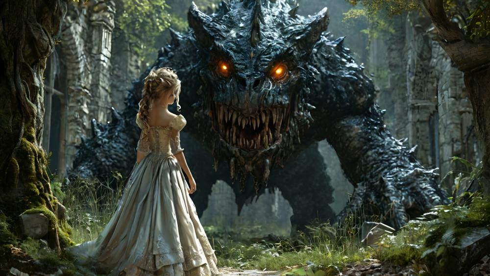 Princess Before the Glowing Eyed Ruins Beast wallpaper