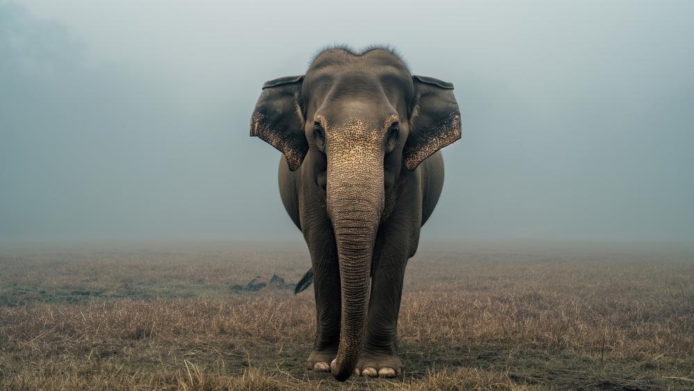 Majestic Elephant in Misty Grassland 4K Wildlife Wallpaper wallpaper