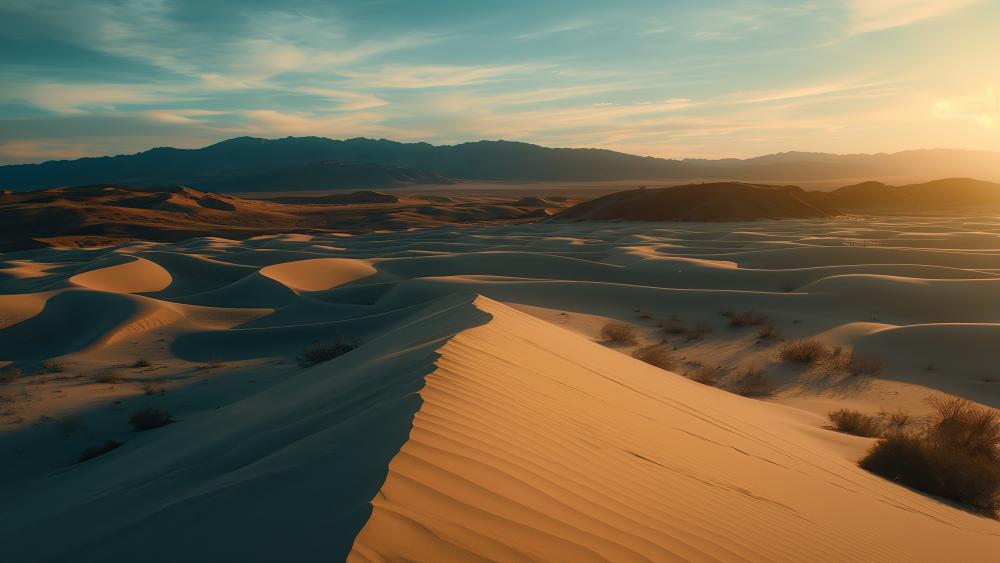 Golden Dawn Over Endless Desert Dunes in Crisp 4K wallpaper