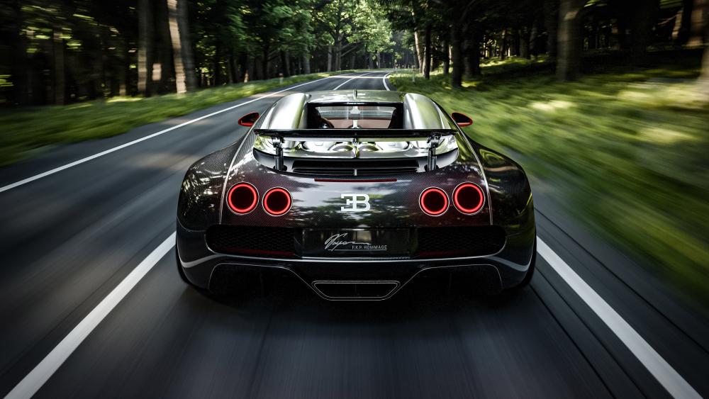 Bugatti FKP Hommage Carbon Speed on Forest Highway in 4K wallpaper