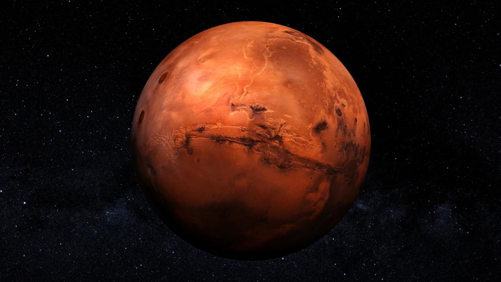 Crimson Mars Rising in Deep Space 4K Wallpaper wallpaper