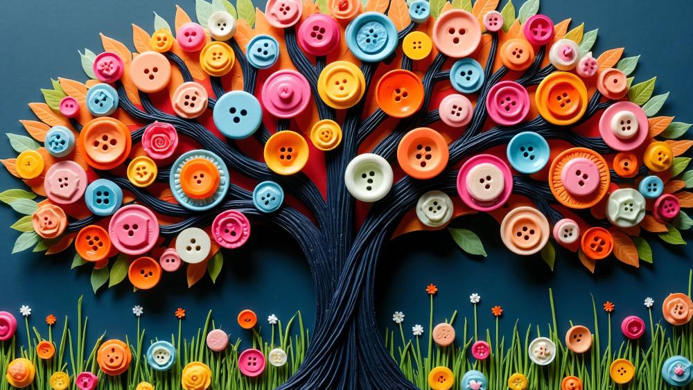 Button Blossom Tree in Vibrant Abstract 4K AI Art wallpaper