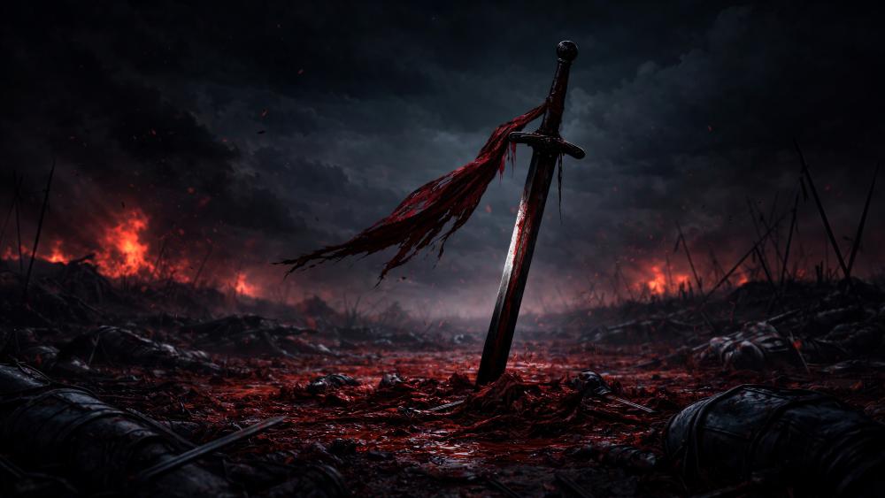 Blood and Pain Sword in a Dark Fantasy Battlefield wallpaper