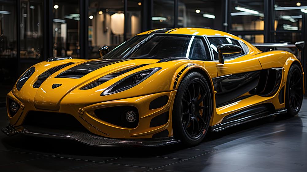 Golden Supercar Showcase in Glossy Night Studio wallpaper