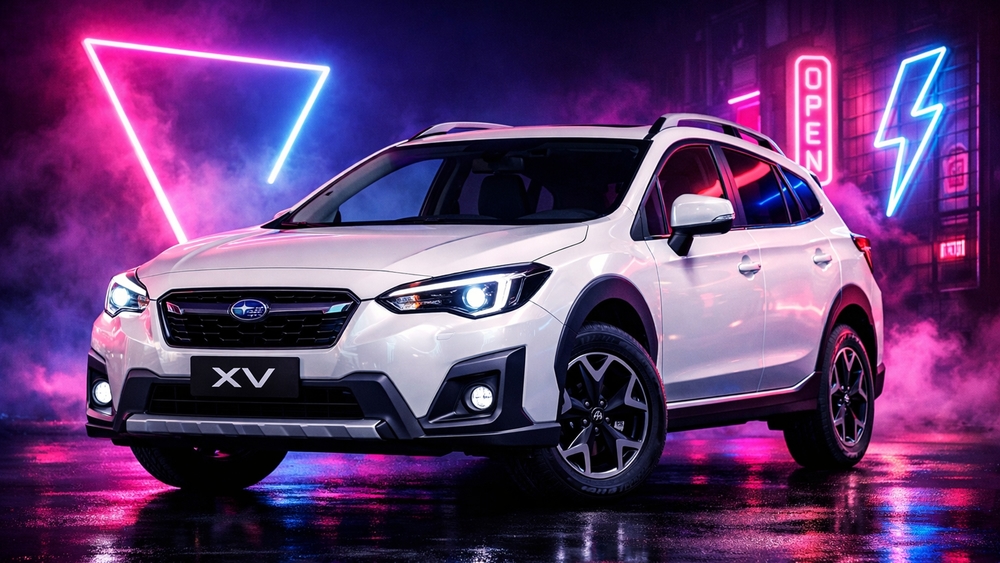 Neon Night Subaru XV SUV Glow on Wet Streets wallpaper