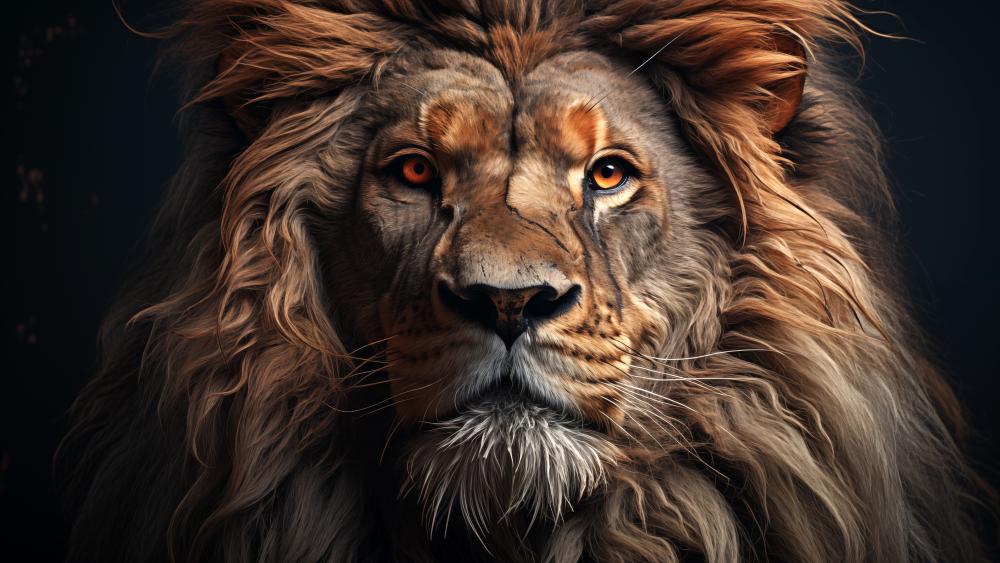 Regal Lion Portrait in Dramatic Shadowed 4K Detail wallpaper