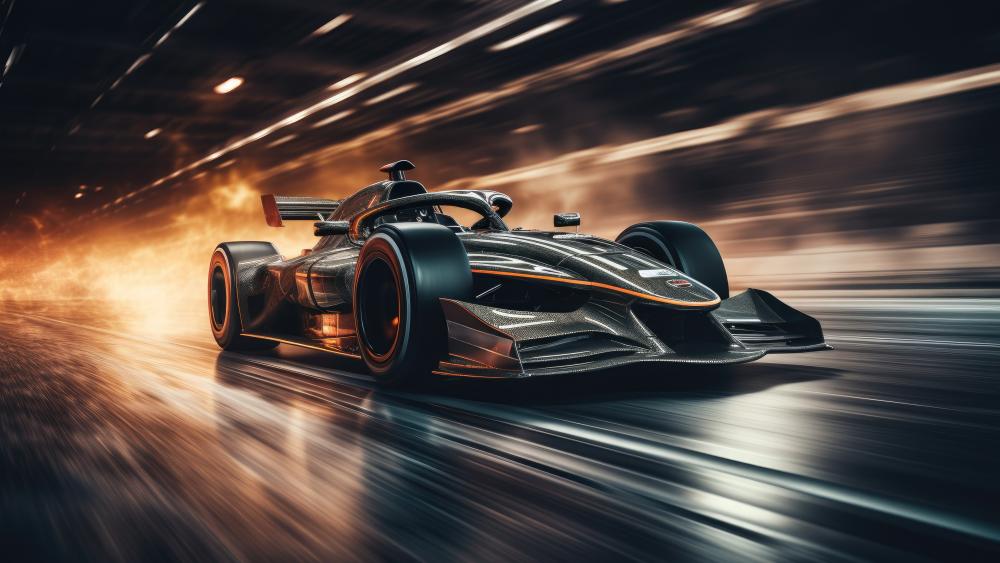 Blazing Formula One Speed Through Night Track Motion Blur wallpaper