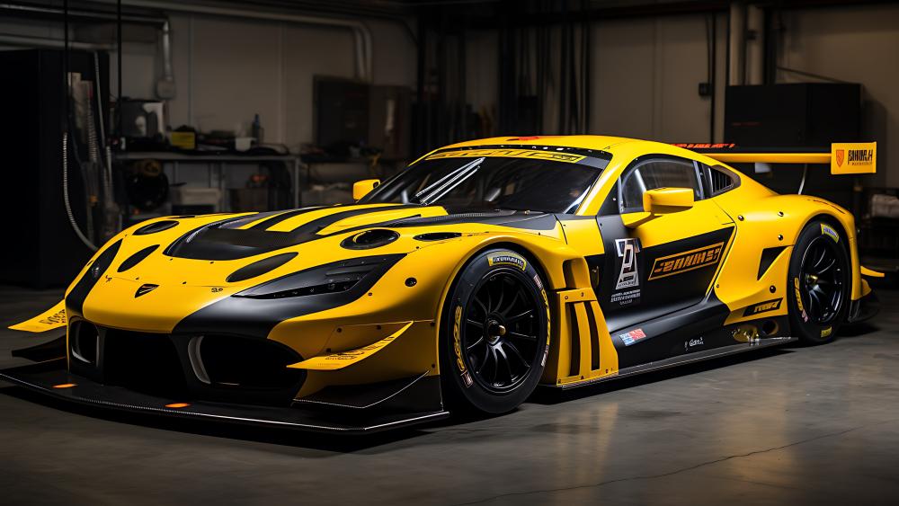Midnight Garage Thunder Yellow GT Sports Car in 5K wallpaper