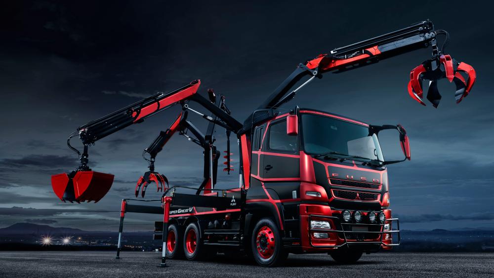 Mitsubishi Fuso Crane Truck at Dusk in Ultra Sharp 4K wallpaper