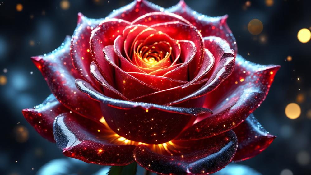 Fiery Rose Glow in Midnight Sparkle wallpaper