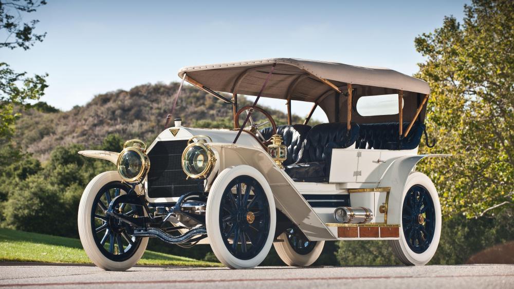 Timeless White Antique Car in Scenic Countryside 4K Wallpaper wallpaper