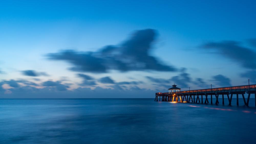 Blue Hour Serenity at Deerfield Beach Fishing Pier wallpaper