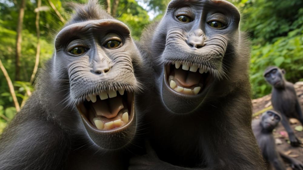 Laughing Jungle Selfie Monkeys in Ultra Detailed AI Art 5K wallpaper