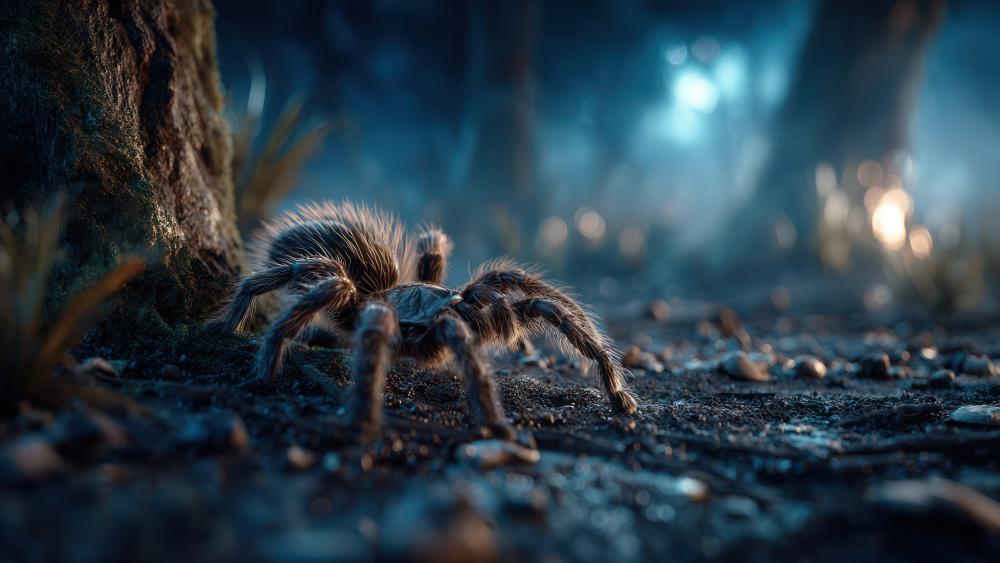Midnight Tarantula in Misty Forest Glow 5K AI Art Wallpaper wallpaper