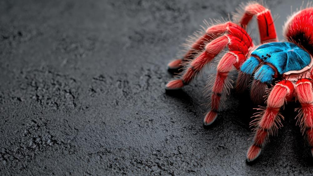 Vibrant Blue and Red Tarantula Macro on Dark Stone wallpaper
