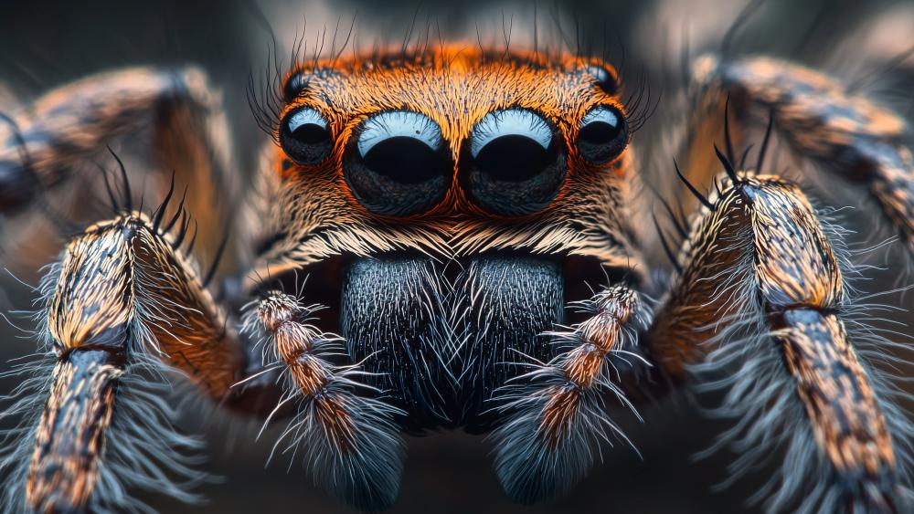 Electric Gaze of a Jumping Spider Macro Portrait wallpaper