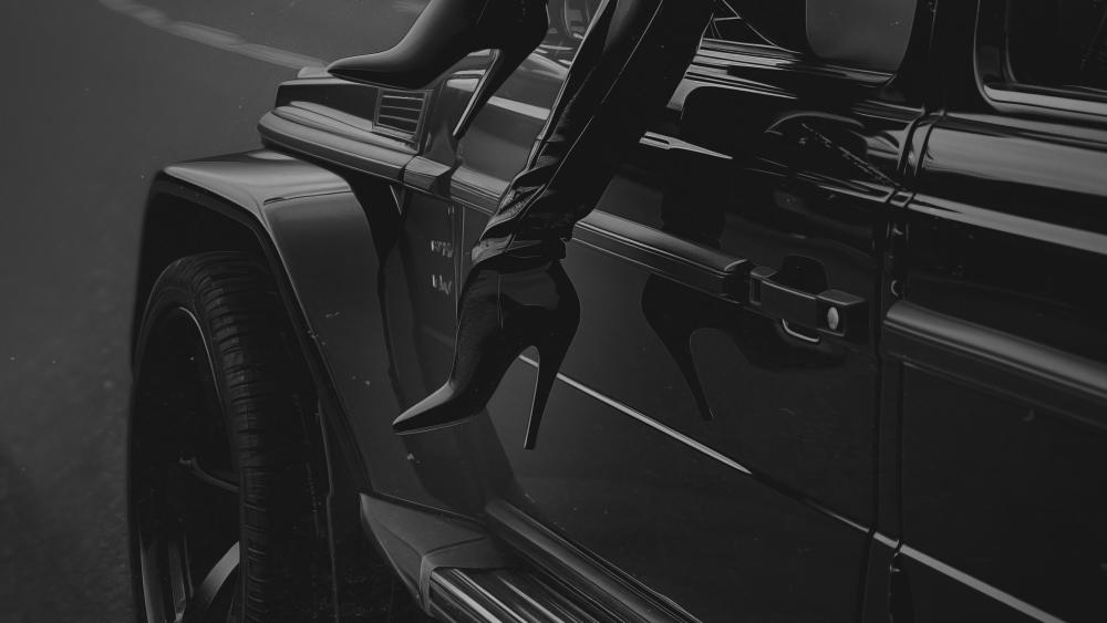 Monochrome Luxury Edge Mercedes G Class With High Heel Glamour wallpaper
