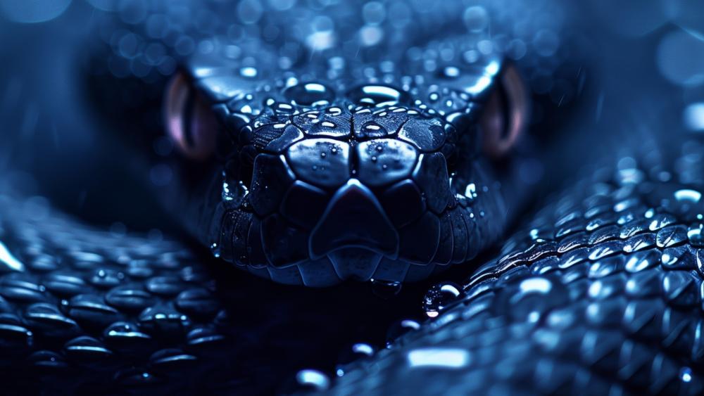 Midnight Black Mamba Portrait in Shimmering Rain Droplets wallpaper