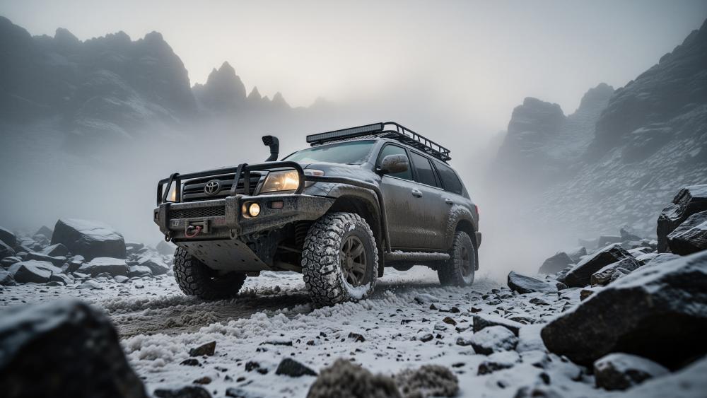 Toyota Land Cruiser Off Road SUV in Frozen Mountain Mist 8K wallpaper