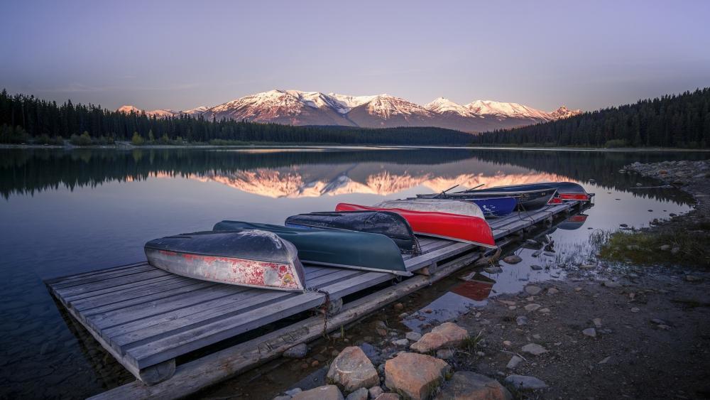 Silent Dawn Reflections at Patricia Lake in Jasper National Park wallpaper
