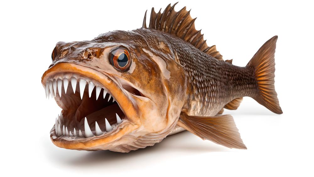 Razor Tooth Predator Fish on Clean White 5K Wallpaper wallpaper